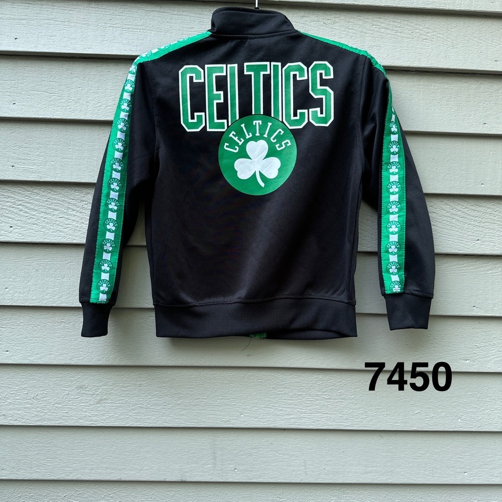 NBA Boston Celtics Kids Black Green Full Zip Track Jacket Icer Brands Size S 8